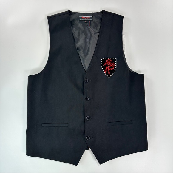 Pannocito Western Embroidered Vest Velvet Crest Rhinestone Black Size M - Picture 2 of 12